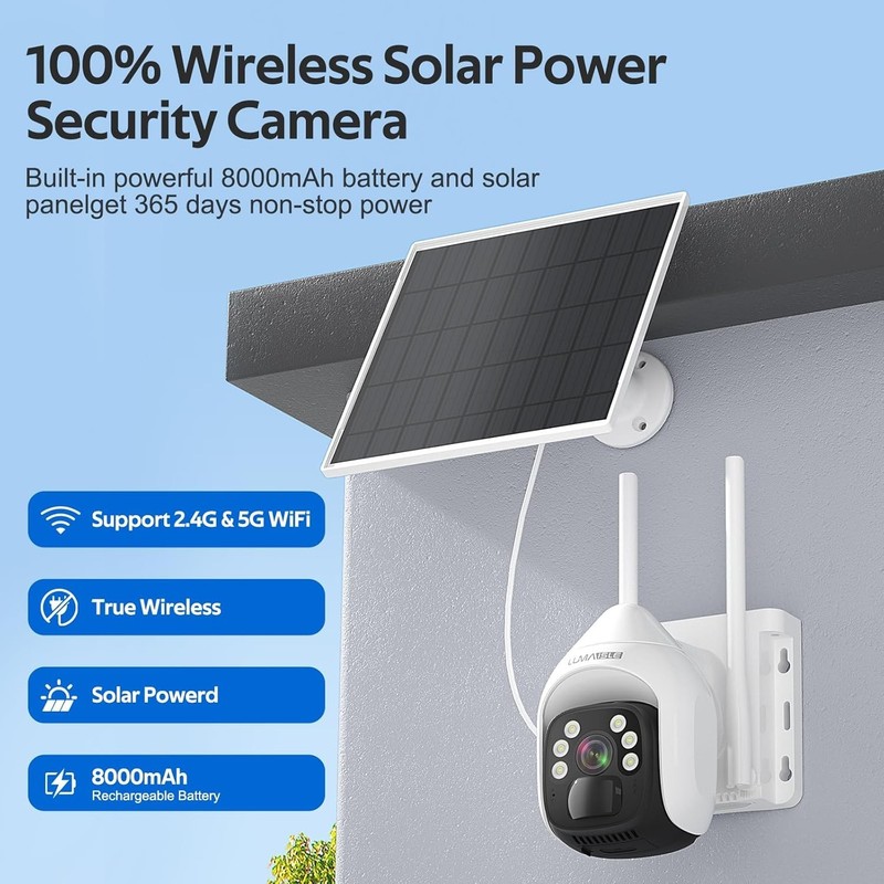 2K Wireless Solar Security Camera with Dual-Band WiFi, Pan-Tilt & Night Vision gallery