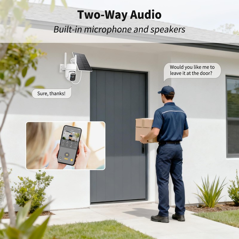 Solar Camera Outdoor Wireless, 360° Cameras for Home Security, Two-Way Talk, ... gallery