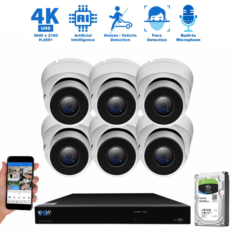 8 Channel NVR 6 X 4K 8MP Outdoor Indoor Microphone Turret Security Camera System