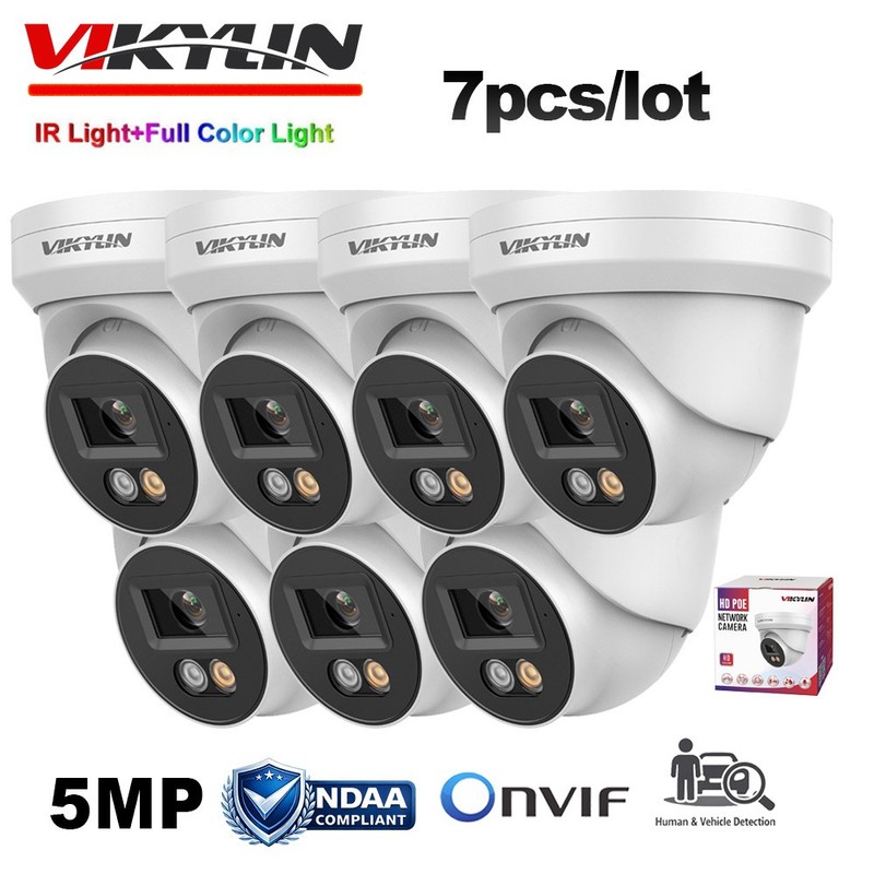 7 Pack Vikylin 5MP Full Color IR POE Camera Onvif Audio Outdoor Wired Dual Light