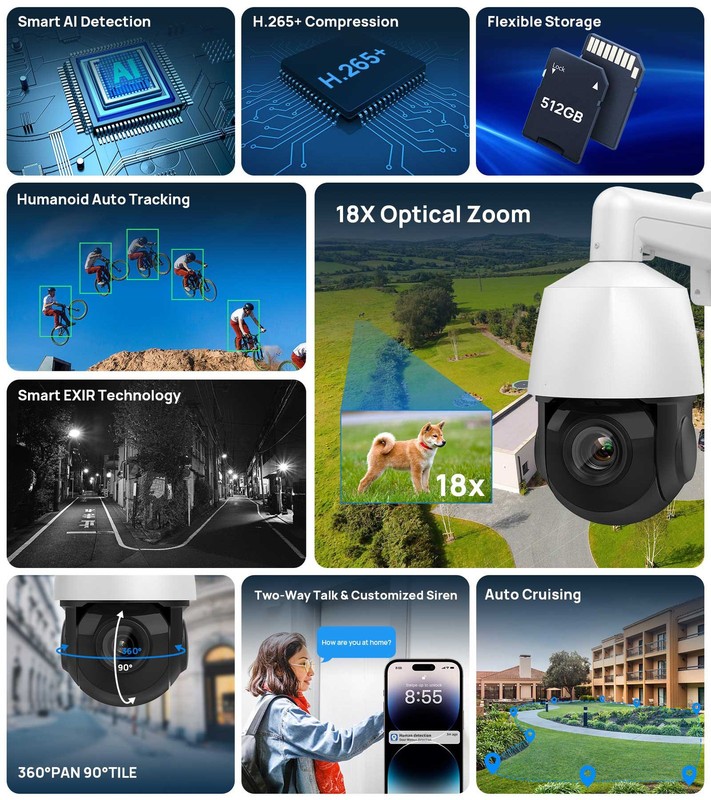 VIKYLIN PTZ 18×ZOOM 360°VIEW IR50M 8MP IP CAMERA Speaker POE Auto Tracking ONVIF gallery