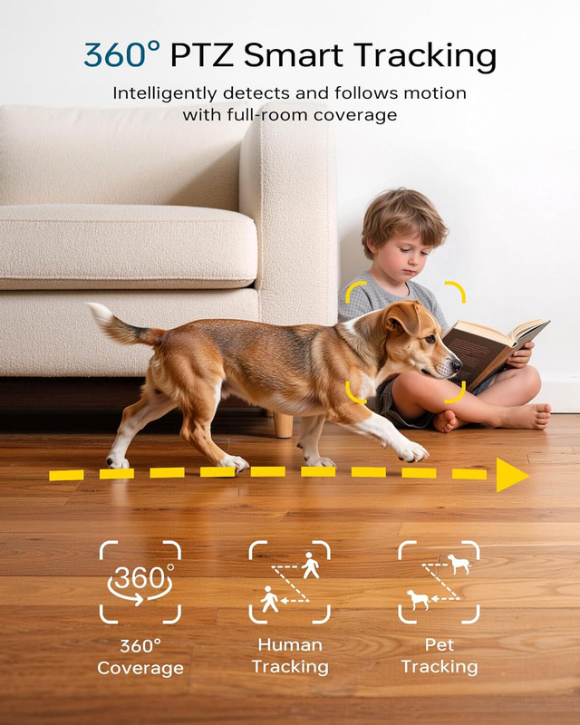 3K Security Camera Indoor, 360° PTZ Baby & Pet Monitoring for Home Security, 5MP gallery