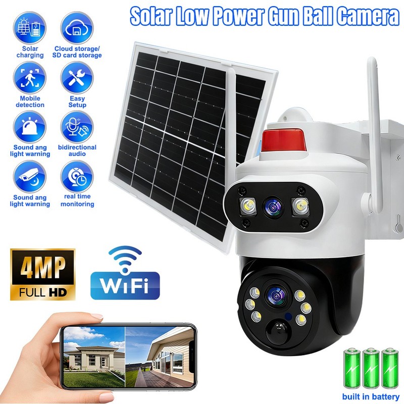 1-4Pack 1080P Solar Powered Security Camera Dual Lens Wireless WiFi IP Home CCTV