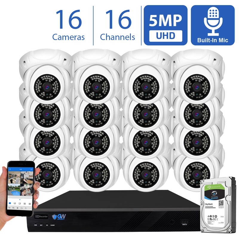 16 Channel 8MP 4K NVR 16 X 5MP 1920P PoE Microphone Security Camera System 2TB