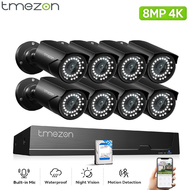 4K 8MP PoE Security Camera System H.265+ AI Detect Audio 8CH HDD IP66 Waterproof gallery