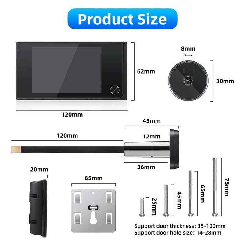 Awapow 3.5 Inch Doorbell Peephole Viewer Digital Door Camera 120° LCD 2 Million gallery