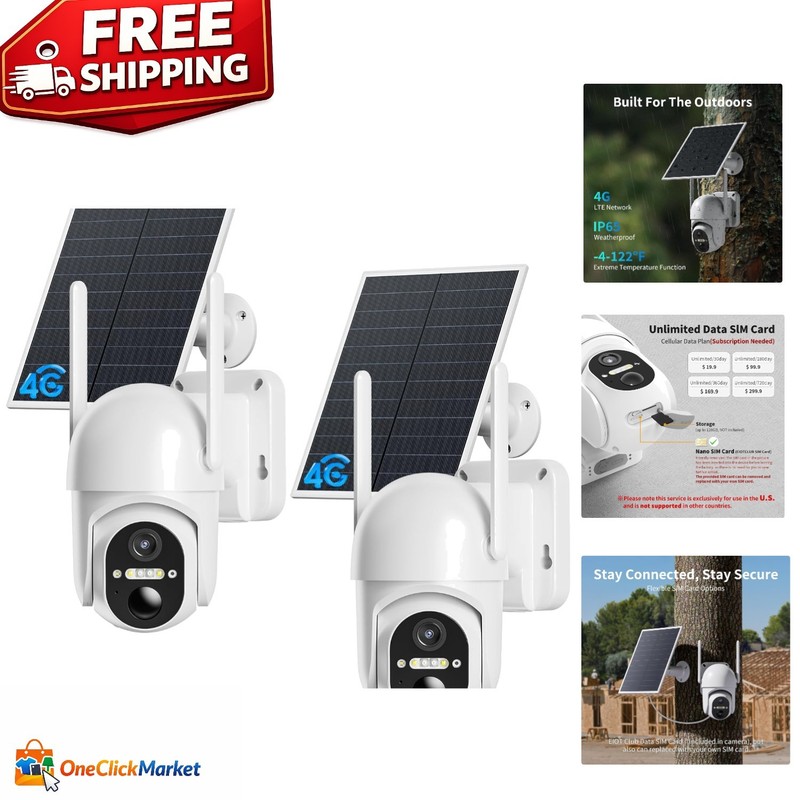 Outdoor 4G LTE Cellular Cameras, 2K Night Vision, No WiFi for Farms (2 Pack)