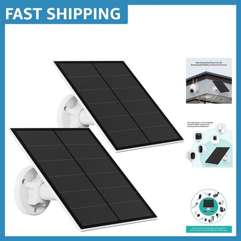 Continuous Solar Energy Solution for Security Cameras – 2 Pack, Adjustable Mount