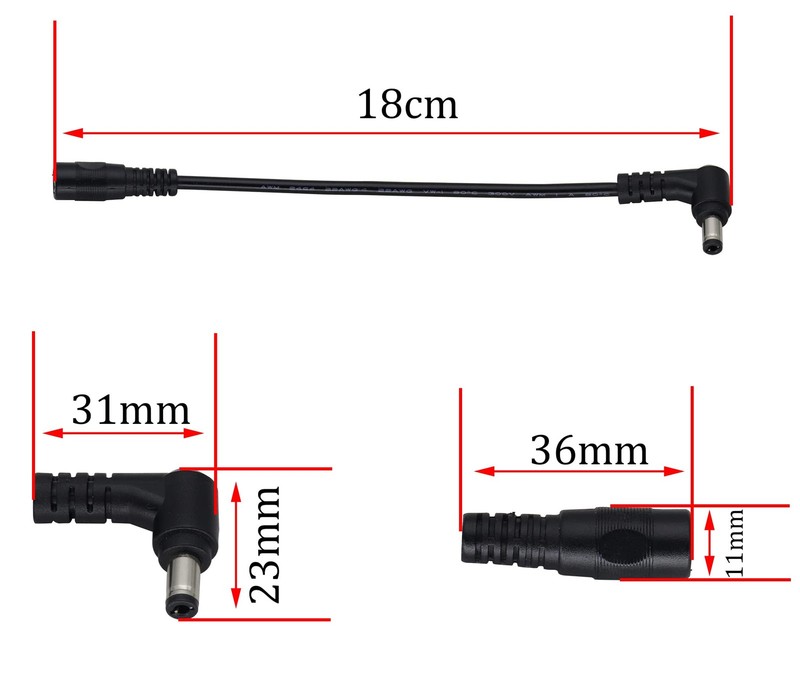 HCFeng DC5.5X 2.1mm Female to DC 5.5X 2.5mm Male Power 6.5 inches, Black gallery