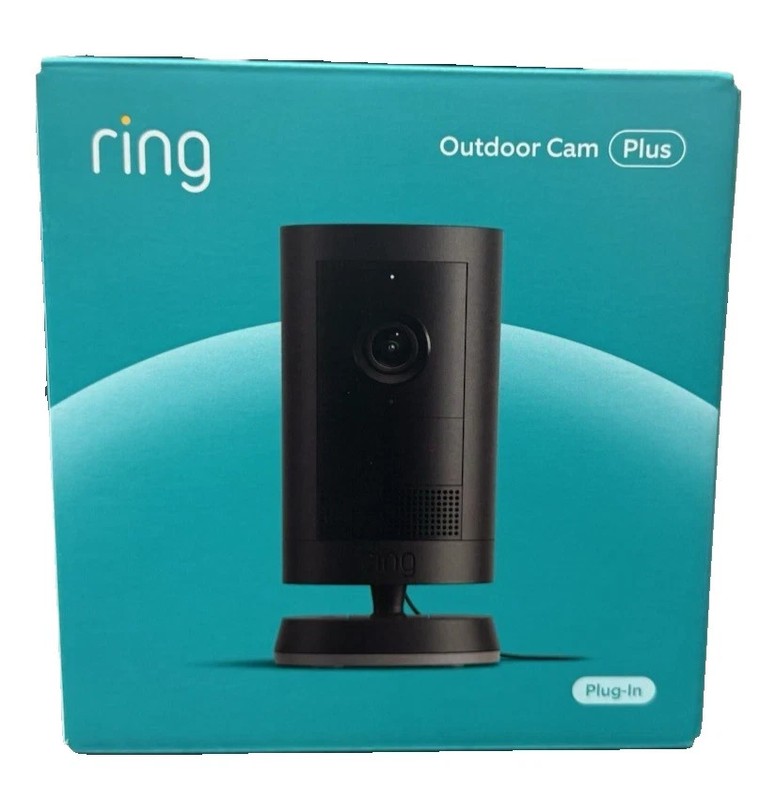 Ring Outdoor Cam Plus Plug-In Security Camera 2K Video Color Night Vision – New