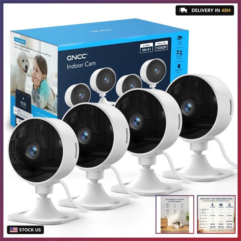GNCC 2.4GHz Indoor Security Camera for Home, 1080P Baby & Pet Cam, 4-Pack | Baby