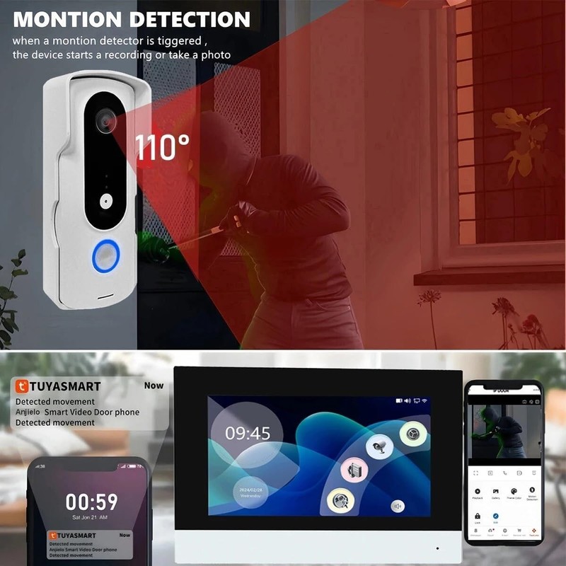 2-Wire Wired Video Intercom System, 7-Inch Touch Monitor with 1080P Camera, WiFi gallery