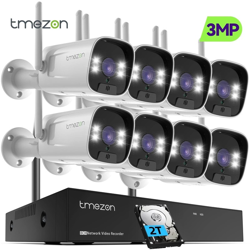 3MP Wireless Home IP Camera System CCTV WiFi 2-Way Audio 2TB HDD Waterproof