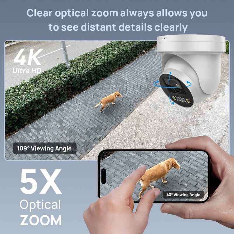 Vikylin IR+Full Color 4K 8MP PTZ 5X Zoom POE Camera Dual Light 2-Way Audio H.265 gallery