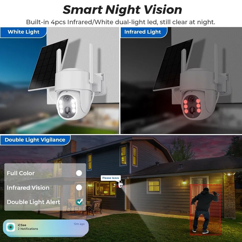 5MP HD WiFi PTZ Outdoor Solar Panel Cameras PIR Night Vision Security Monitors gallery