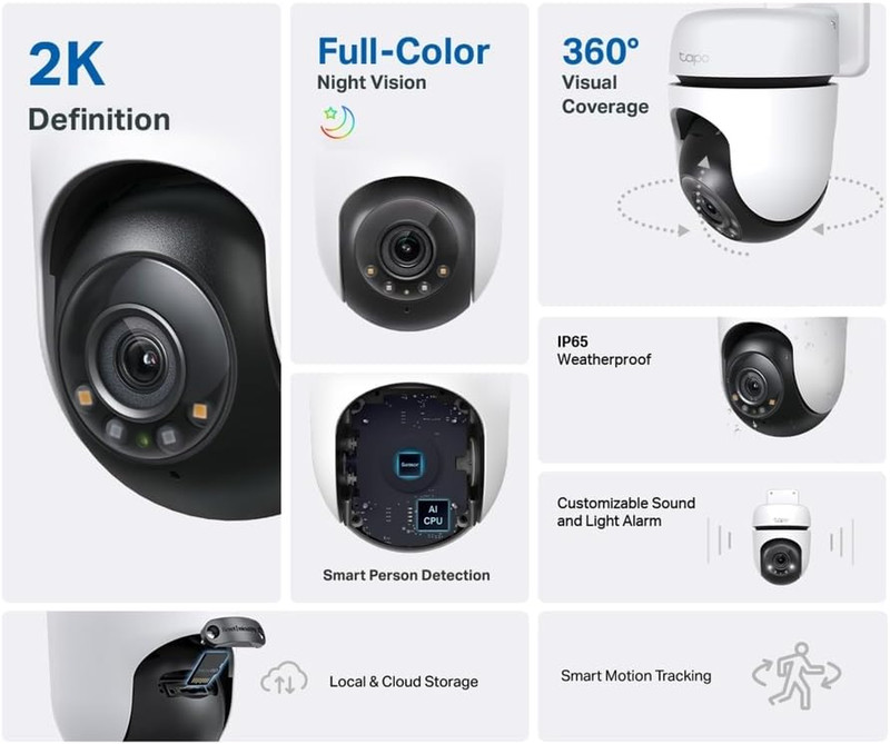 Tapo 2K Outdoor Wired Pan/Tilt Security Wi-Fi Camera, 360° View, Motion Tracking gallery