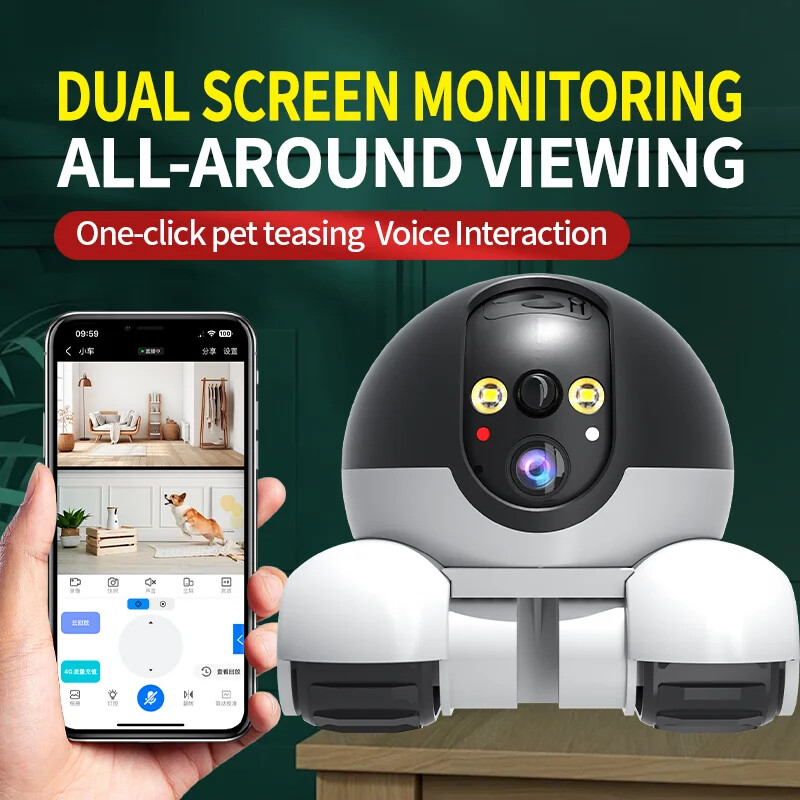 Dual Lens Robot Cameras All-Around Viewing Long Battery Monitor Walking Cameras