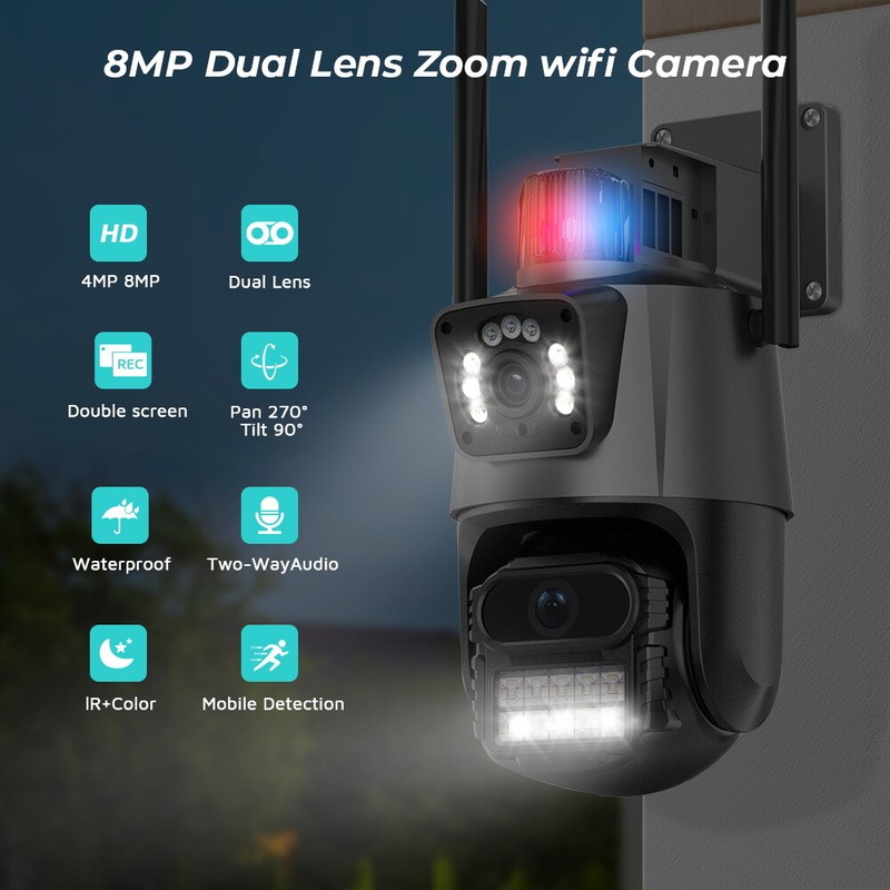 Dual Lens 4K WiFi Security Camera 8X Zoom Outdoor Home Night Vision CCTV PTZ US gallery