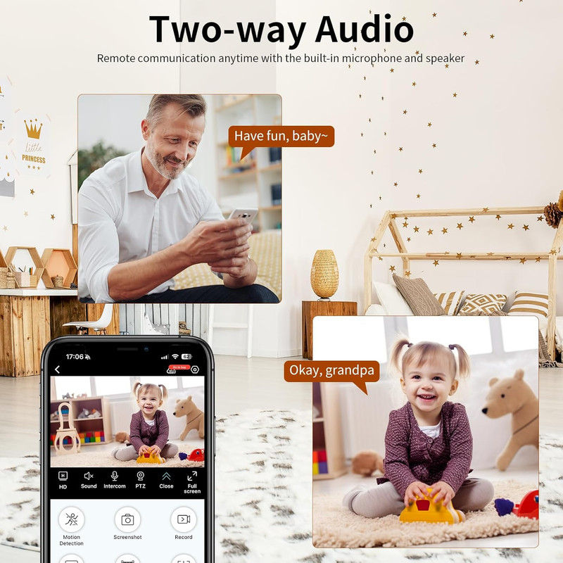 Indoor Security Camera,2K HD 360° PTZ Dog Pet Camera with Phone APP, Night Visio gallery