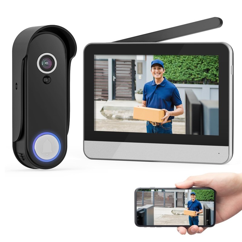 WISDOM VIEW Wireless Smart Video Doorbell System,7″ Touchscreen Display,1080P…