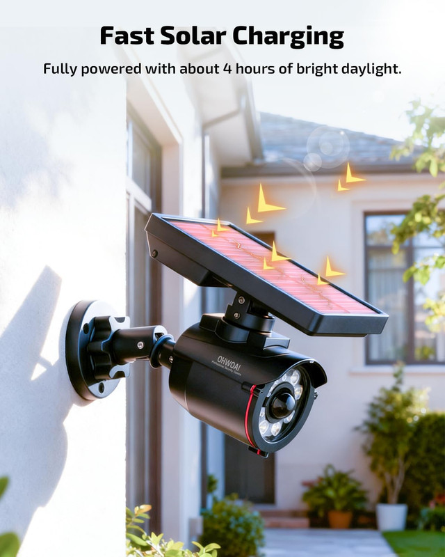 Solar Powered Fake Security Camera Outdoor with Motion Sensor Floodlight, Dummy gallery