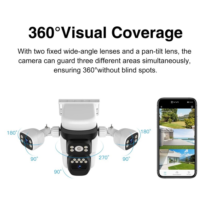 Solar Wireless Triple Lens WiFi PTZ Security Camera, Three Cameras in One, Si... gallery