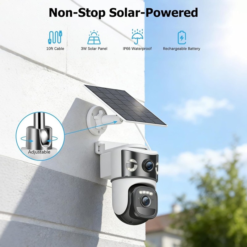 Dual Lens Wireless Solar-Powered Security Camera with 6MP Night Vision gallery