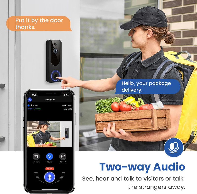 1080P Wifi Video Doorbell Camera Wireless, Battery Powered, AI Human and Motion gallery