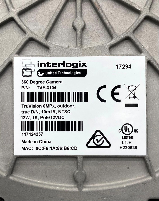 4X INTERLOGIX TVF-3104 TRUVISION 6Mp OUTDOOR 360-DEGREE NETWORK CAMERAS gallery