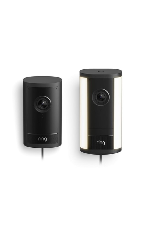 Ring Outdoor Cam Pro, Plug-In Black Security Camera with Spotlight Cam Pro