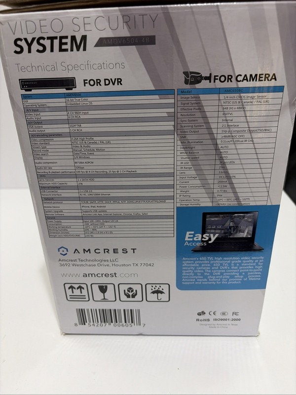 AMCREST AMDV6504-4B VIDEO SECURITY SYSTEM 650 TVL 4 CHANNEL BULLET NEW! gallery