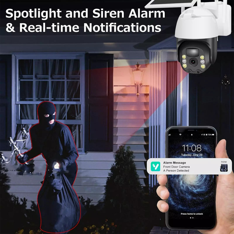 Wireless WiFi Home Security Pan/Tilt Camera System Outdoor Solar Battery Powered gallery