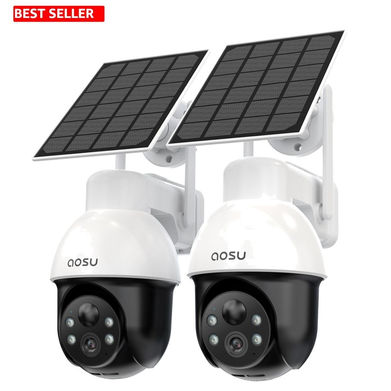 3K Solar Security Camera System 2-Pack – Wireless Outdoor PTZ with Night Vision