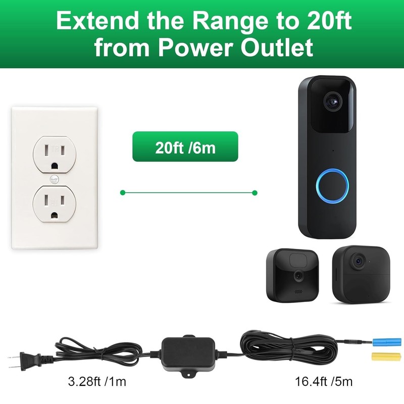 20Ft/6m Charging Cable Power Adapter Designed for Blink Video Doorbell-1st Ge... gallery