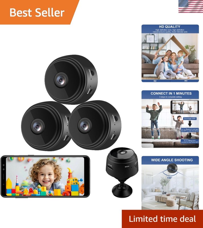 Compact 3 Pack Indoor Outdoor Security Cameras – 150° Wide Angle & App Control