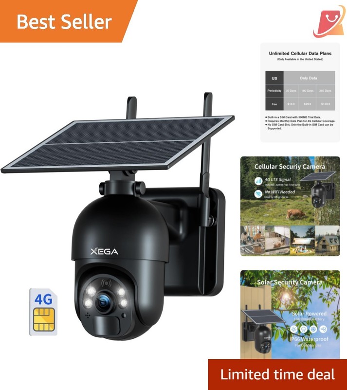 4G LTE Solar Security Camera Outdoor Wireless 2K Night Vision PTZ Motion