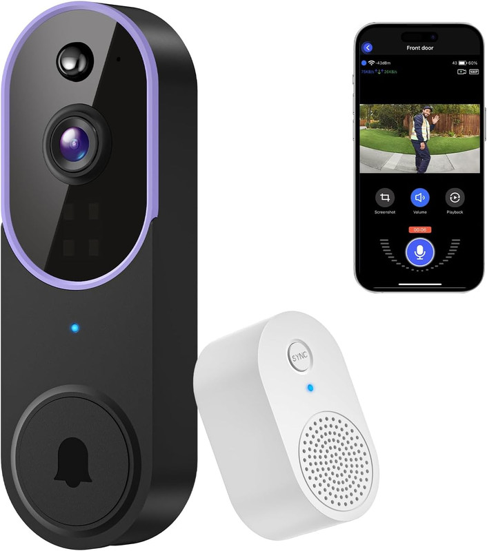 1080P Wireless Video Doorbell Camera, Smart Outdoor Surveillance Cam