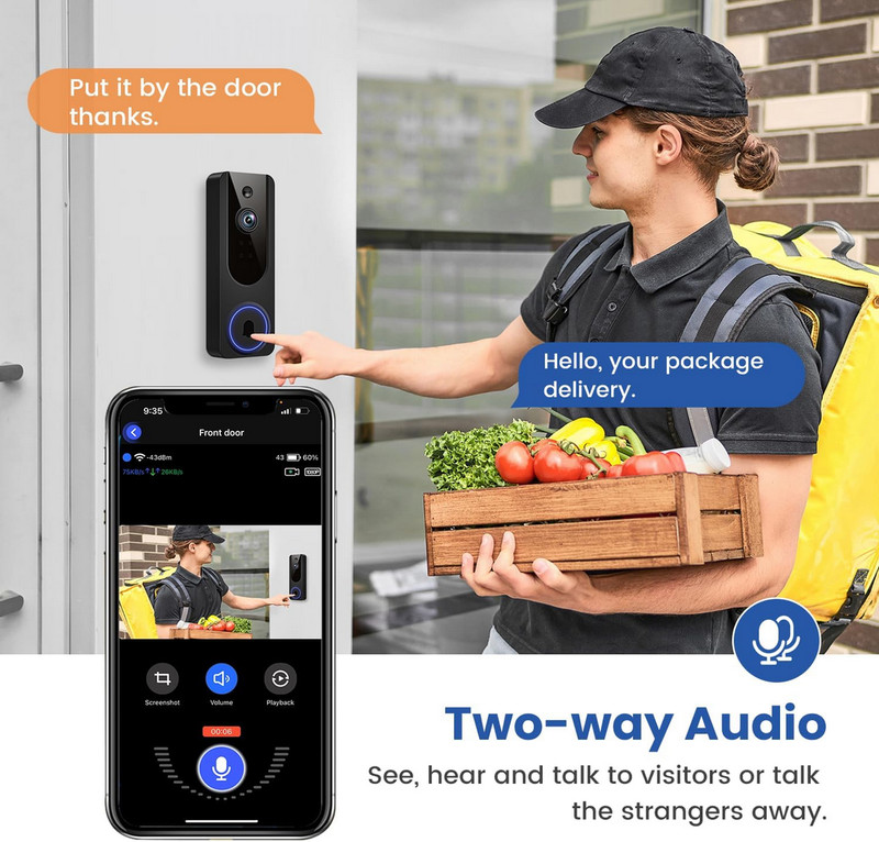 1080p WiFi Video Doorbell Camera Wireless, Battery Powered, AI Human and Motion gallery