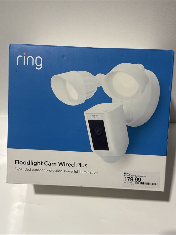 Ring Floodlight Cam Plus Outdoor Wired 1080p FHD Surveillance Camera White – NEW