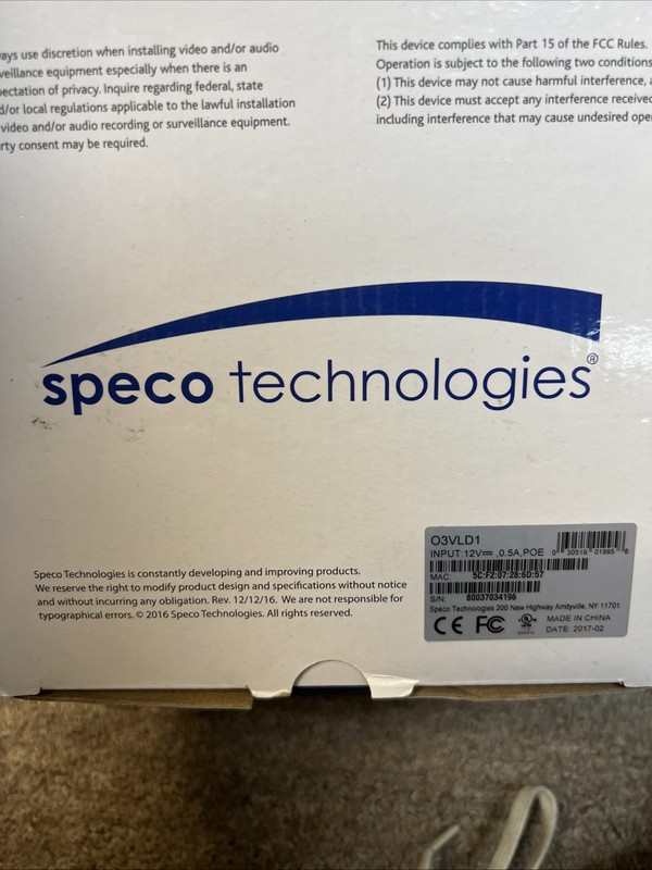 Speco Technologies O3VLD1 3MP IP Dome Security Camera w/ Junction Box Open Box