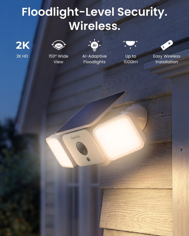 Solar Floodlight Cam, 2K 150° Security Cameras Wireless Outdoor, up to 1000Lm Li gallery