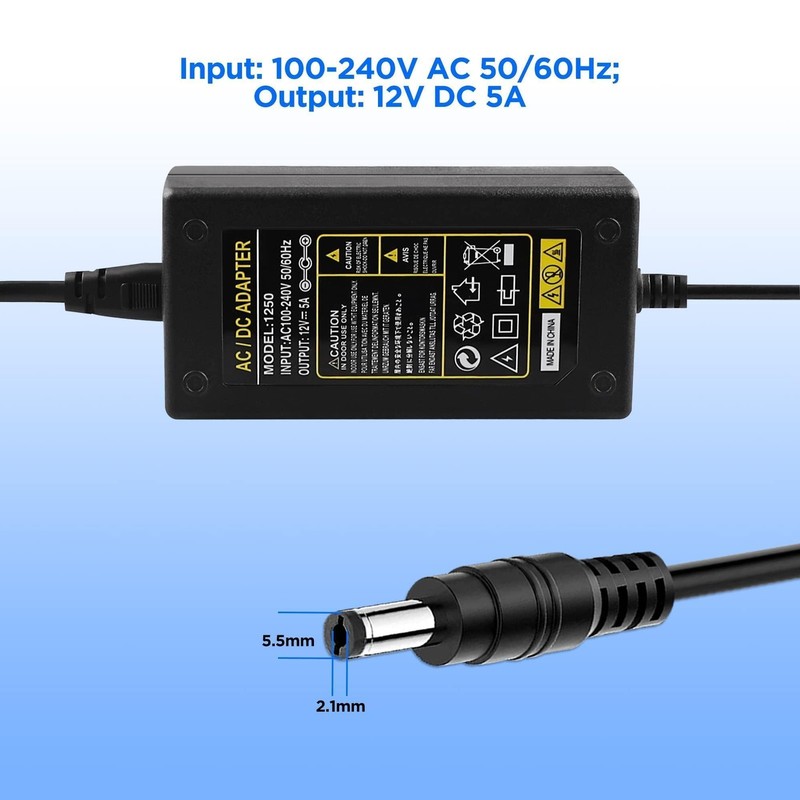 BXIZXD Security Camera Power Adapter 12V 5A 100V-240V AC to DC LED Power... gallery