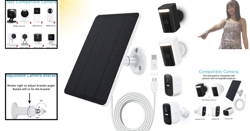 High-Efficiency 4W Solar Panel with 10ft Micro USB and USB-C Adapter for Cameras gallery