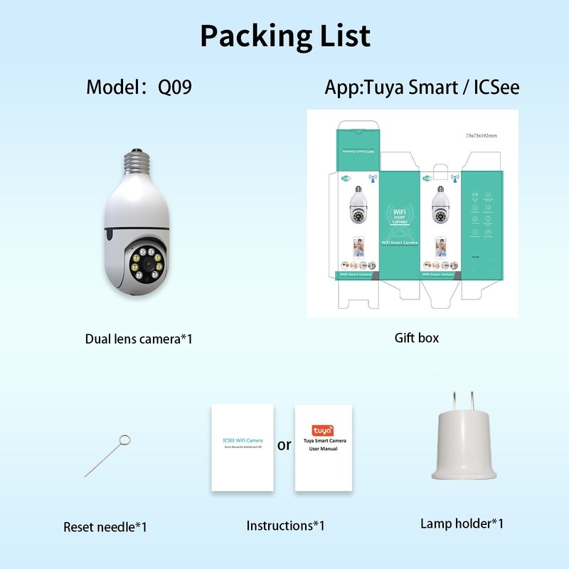 5G Indoor E27 Bulb Camera Full Color Night Vision Monitor with LED Lights