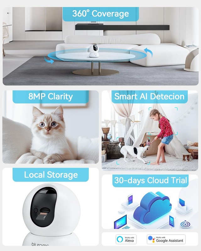 Cameras for Home Security 2K Pet App 360 PTZ 2-Way Talk Wi-Fi 6 8MP gallery