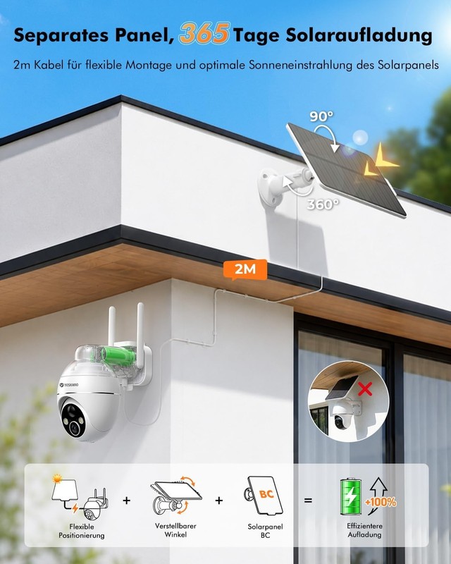 YESKANO 2 K Überwachungskamera, WLAN, für den Außenbereich, kabellos, Solar, 360 gallery