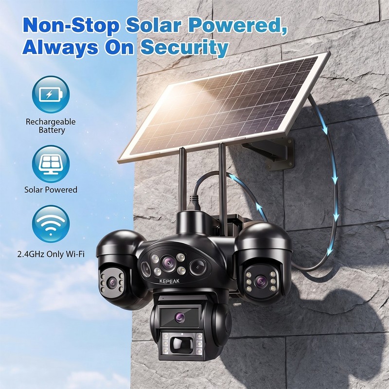 3 Lens Solar Battery Powered Wireless WiFi Home Security Camera Outdoor Pan/Tilt gallery