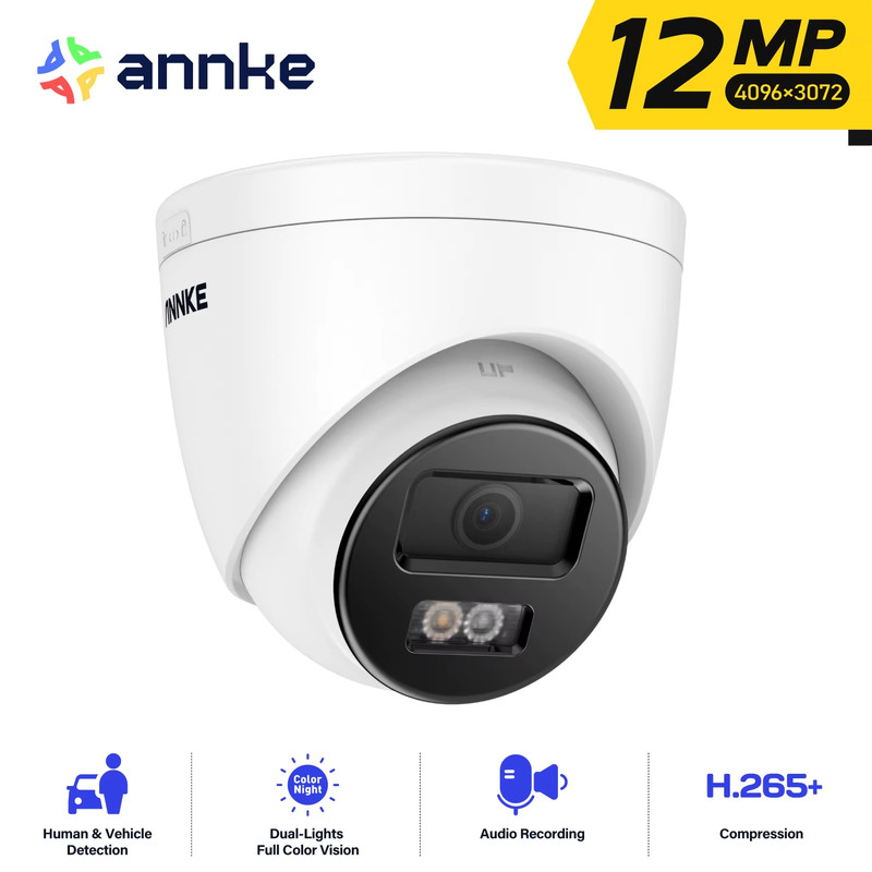 Annke 12MP HD IP Security Camera Poe Light Audio Fixed Human Vehicle Detection H