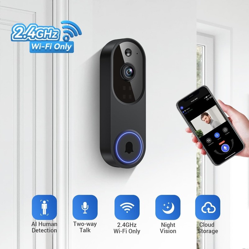 Elegant 1080P Home Security Doorbell Camera with AI Detection & Cloud Storage gallery