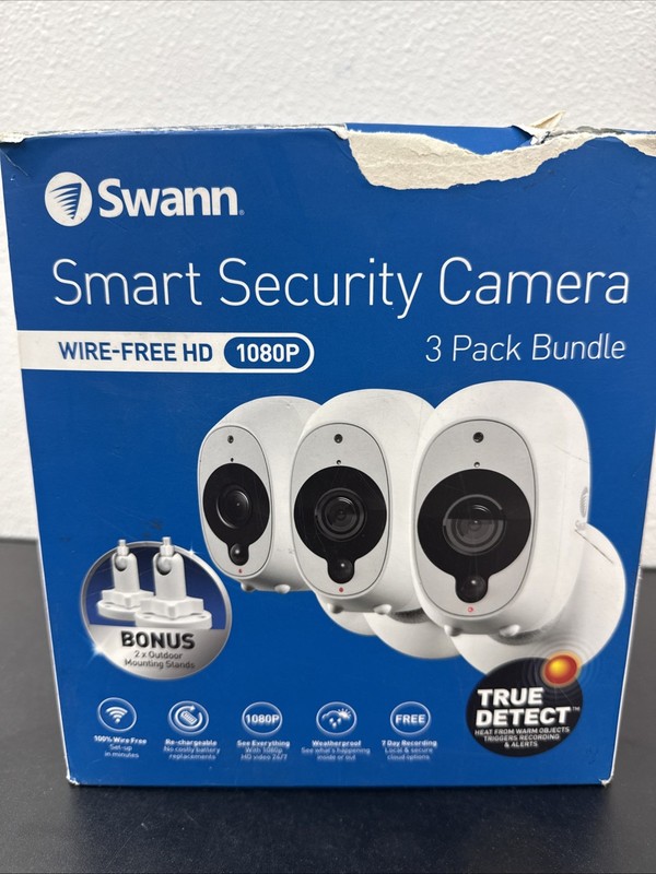 Swann Smart Security 1080P Camera 3 Pack Bundle + 2 Outdoor Stand